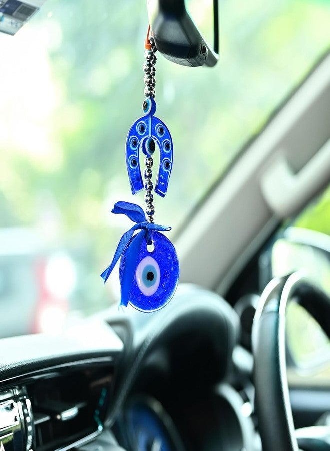 ZAICUS Small Horse Shoe Naal Evil Eye Hanging Amulet for Car, Home & Office | Nazar Protection with Blue Evil Eye for Good Luck and Safety - Image 3